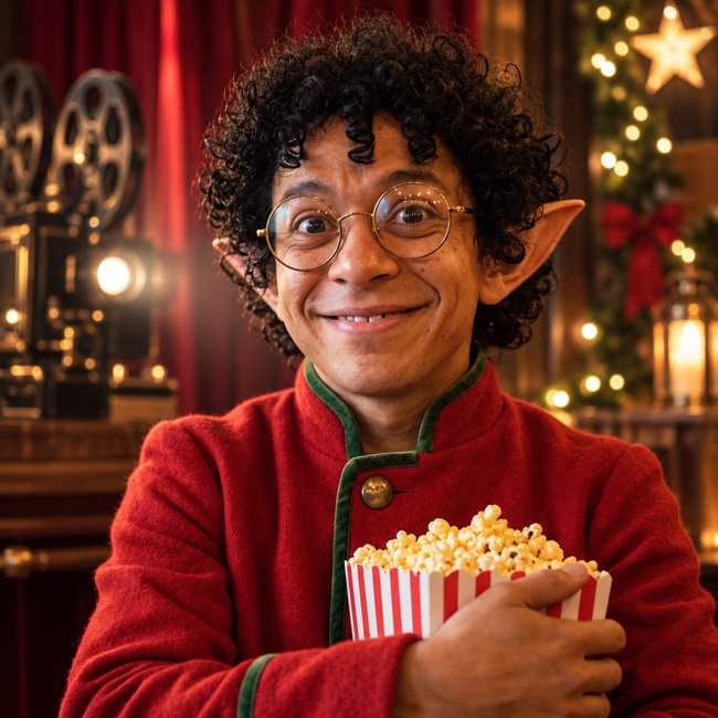 Fizzlebright, Projectionist of the North Pole home theater.