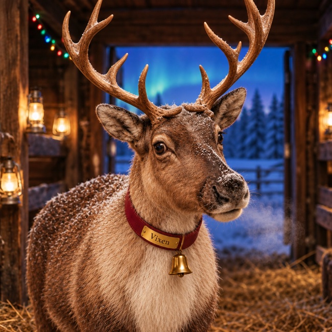 Vixen, Clever, magical reindeer with old Christmas sparkle.